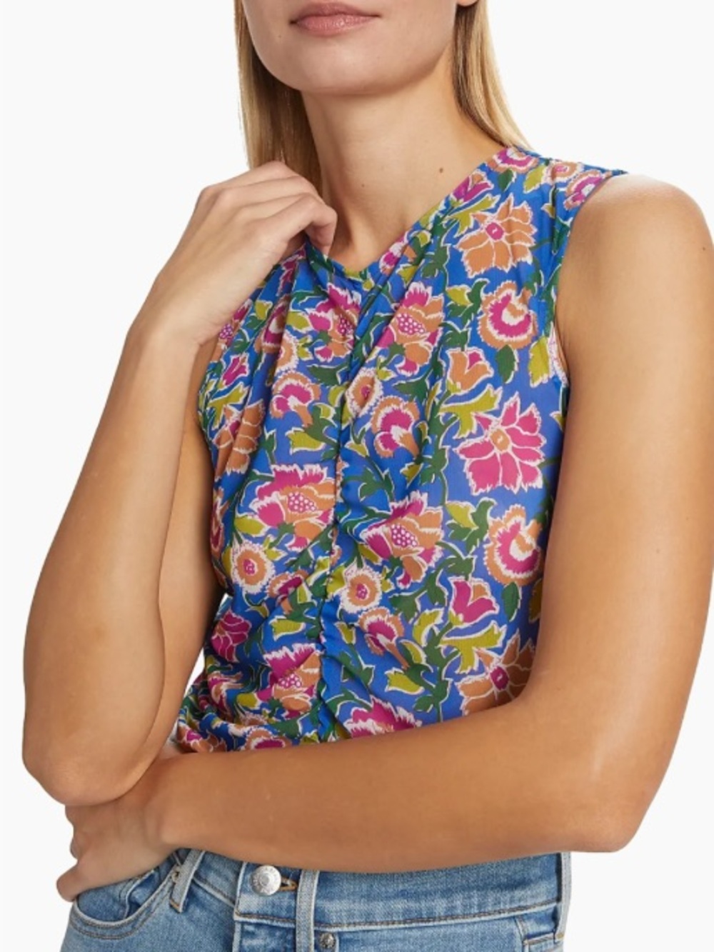 Veronica Beard Tazmin Ruched Sarong Floral Mesh Top Size 8
